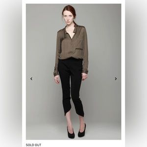 HELMUT LANG silk olive green minimalist blouse.